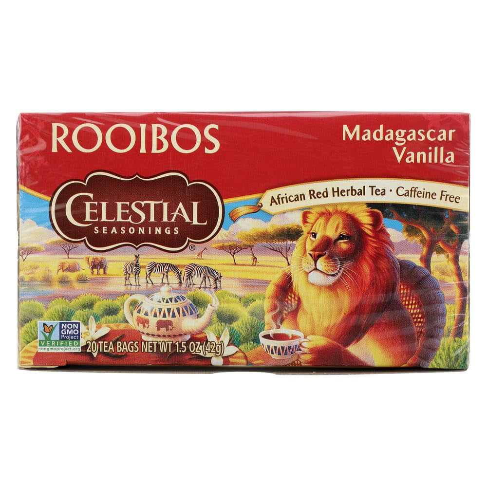 Celestial Seasonings African Red Rooibos Herbal Tea, Madagascar Vanilla, 20 Tea Bags, 3 Pack