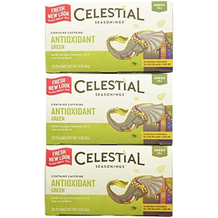 Celestial Seasonings Antioxidant Supplement Green Tea Bags, 20 Ct, 3 Pk