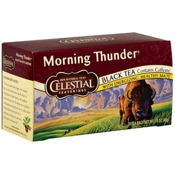 Celestial Seasonings Black Tea, Morning Thunder With Maté, 20 Count (Pack Of 3)