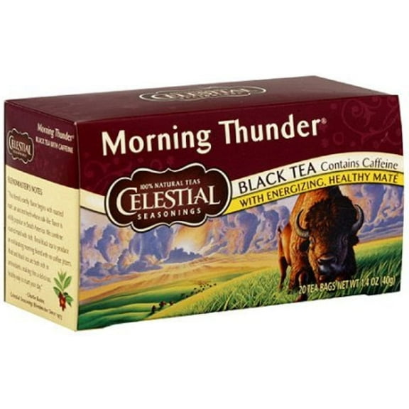 Celestial Seasonings Black Tea, Morning Thunder With Mat, 20 Count (Pack Of 3)