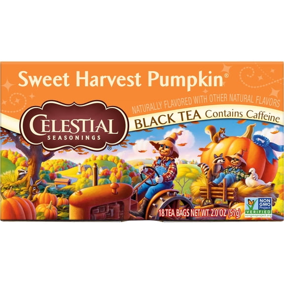 Celestial Seasonings Black Tea, Sweet Harvest Pumpkin, Contains Caffeine, 18 Count (Pack of 6) E22