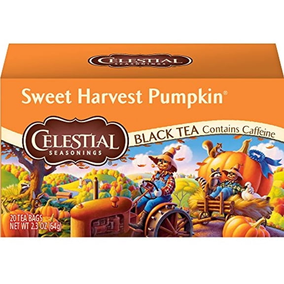 Celestial Seasonings Black Tea, Sweet Harvest Pumpkin, Contains Caffeine, 20 Tea Bags (Pack Of 6)