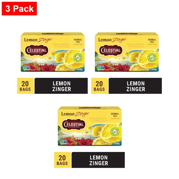 Celestial Seasonings Caffeine Free Lemon Zinger Herbal Tea 20 ct - 3 Pack