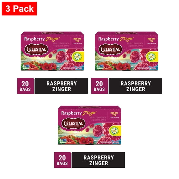 Celestial Seasonings Caffeine Free Raspberry Zinger Herbal Tea 20 ct - 3 Pack