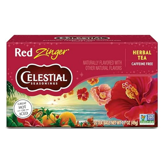 Celestial Seasonings Caffeine Free Red Zinger Natural Herb Tea - 20 Bags, 6 Pack