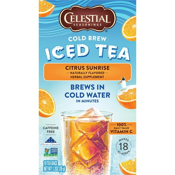 Celestial Seasonings Cold Brew Citrus Sunrise Wellness Iced Tea, 18 Ct Tea Bags