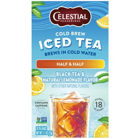 Celestial Seasonings Cold Brew Half & Half Lemonade Black Iced Tea Bags, 18 Count