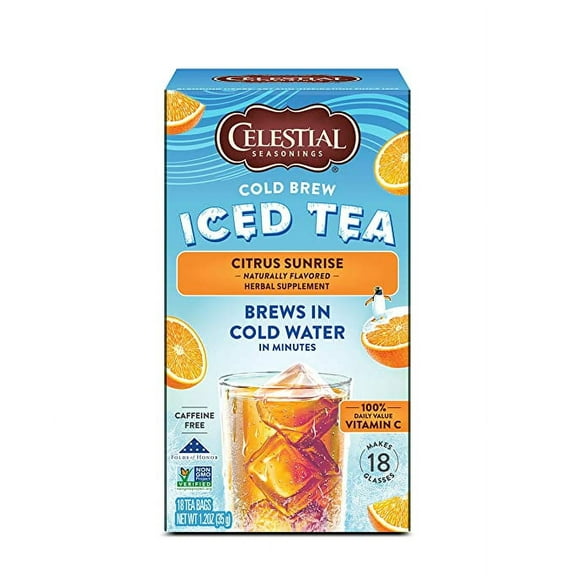 Celestial Seasonings Cold Brew Iced Tea, Citrus Sunrise, Caffeine Free, 18 tea bags (Pack of 6)