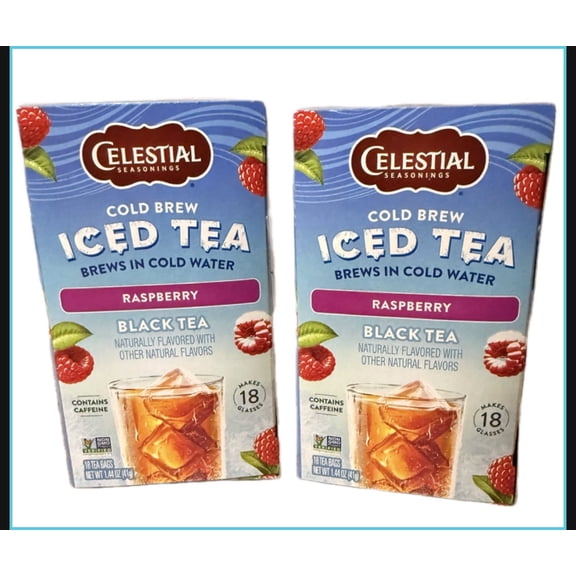 Celestial Seasonings Cold Brew Raspberry Black Iced Tea Bags, 18 Count, 2 Pack