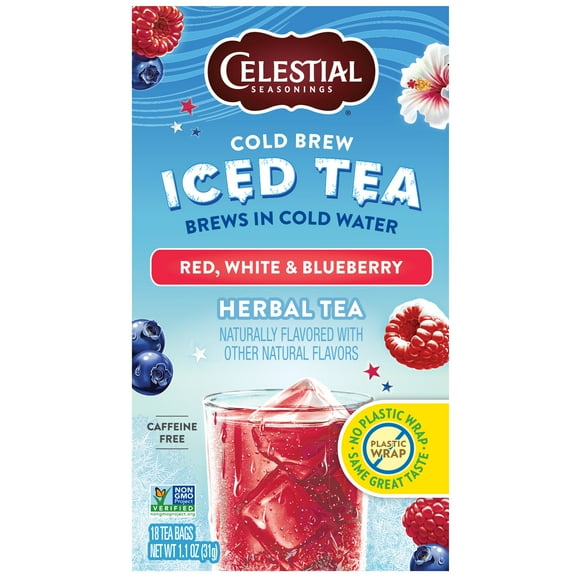 Celestial Seasonings Cold Brew Red White & Blueberry Iced Herbal Tea Bags, 18 Count