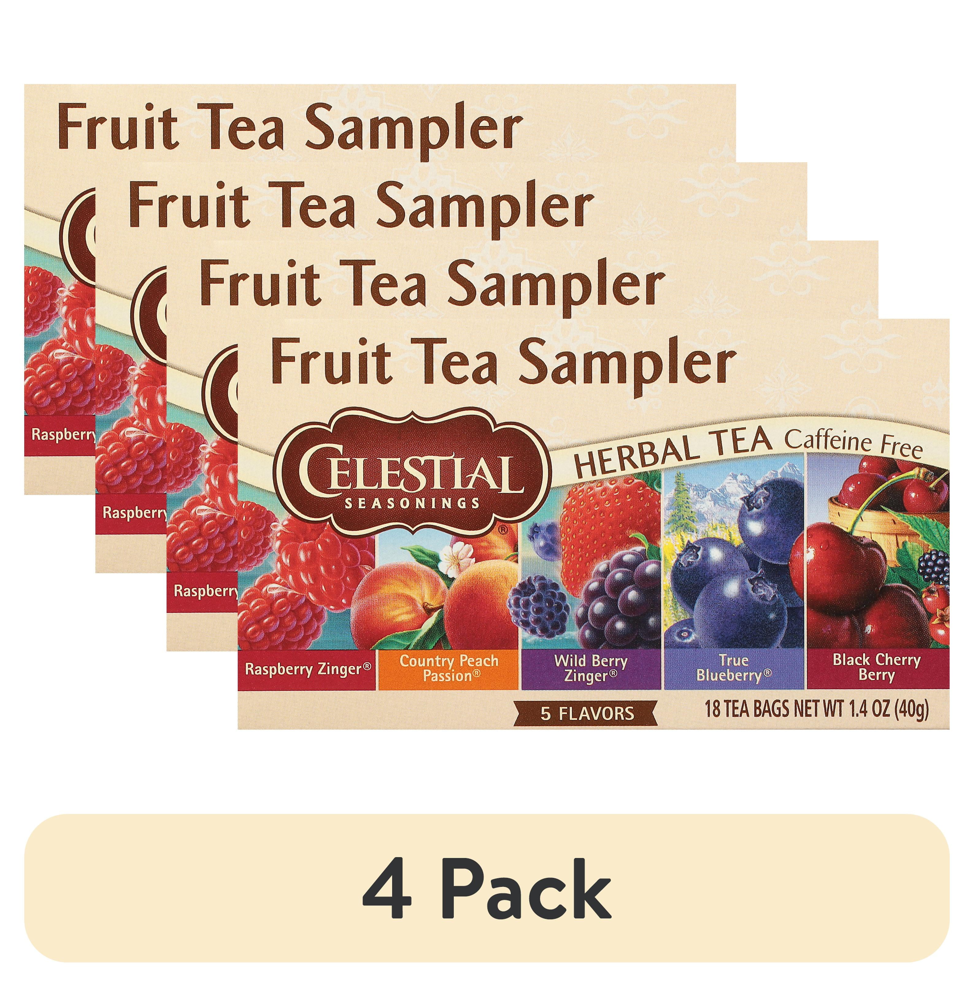 (4 pack) Celestial Seasonings Fruit Tea Sampler, CaffeineFree Herbal Tea Bags, 18 Count