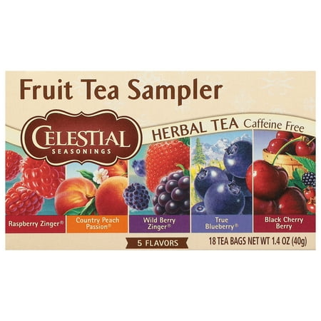 Celestial Seasonings, Fruit Tea Sampler, Herbal Tea, Caffeine Free, 5 Flavors, 18 Tea Bags, 1.4 oz (Pack of 4)