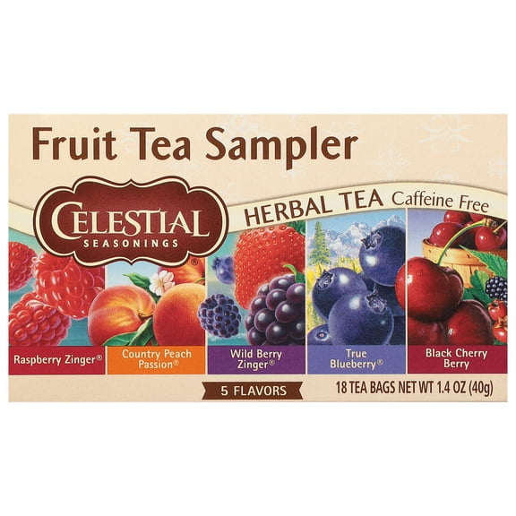 Celestial Seasonings, Fruit Tea Sampler, Herbal Tea, Caffeine Free, 5 Flavors, 18 Tea Bags, 1.4 oz (Pack of 4)