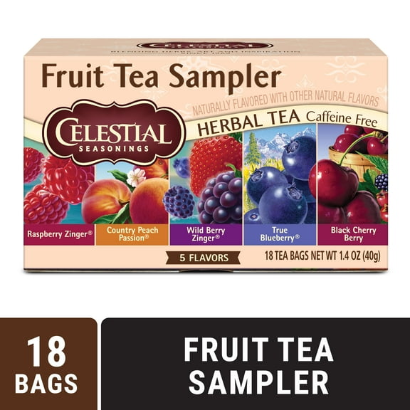 Celestial Seasonings Fruit Tea Sampler, Caffeine-Free Herbal Tea Bags (18 Count)