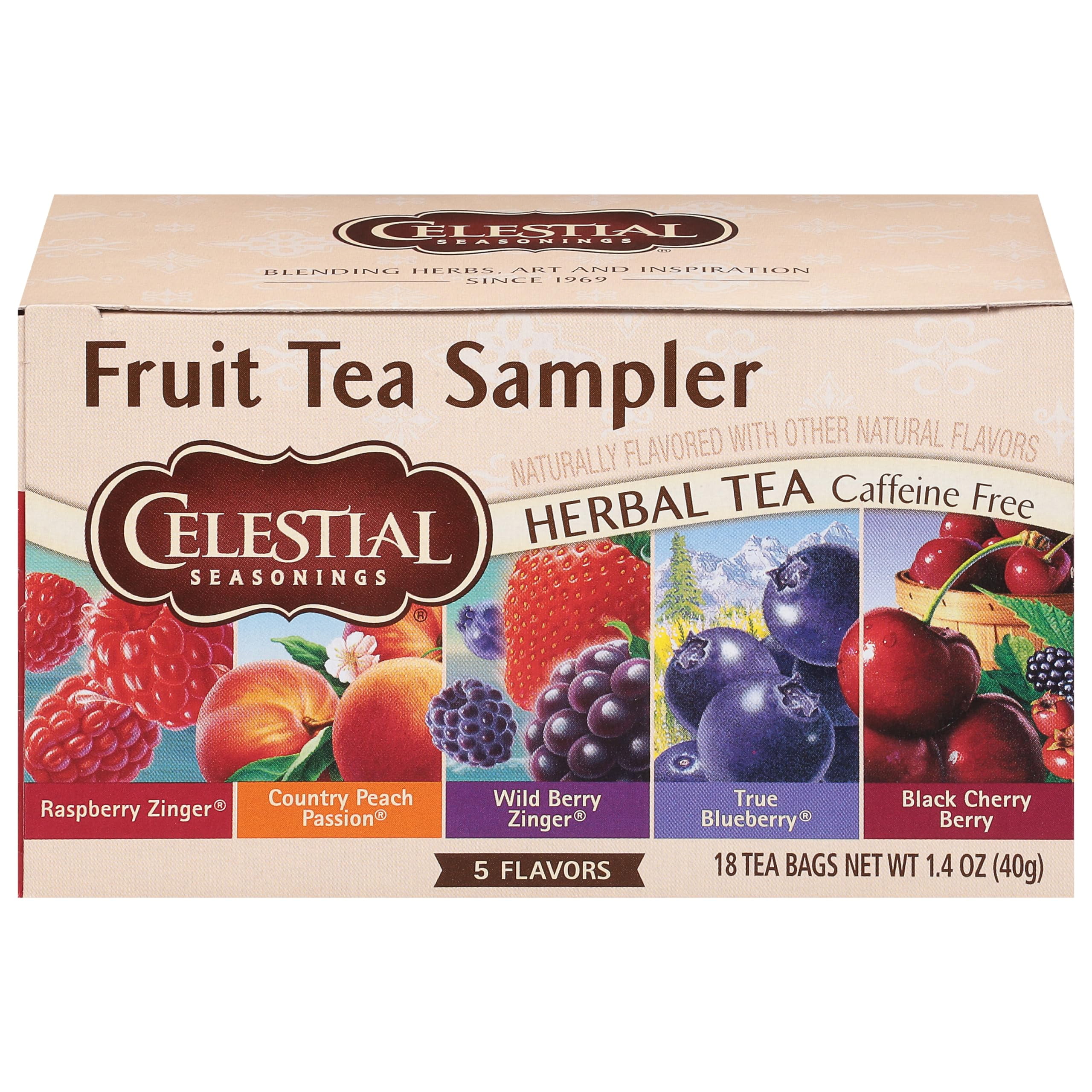 Celestial Seasonings Fruit Tea Sampler Herbal Variety Pack, Caffeine Free, 18 Tea Bags Box ES6