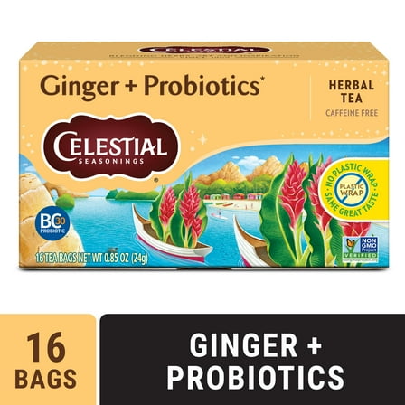 Celestial Seasonings Ginger Probiotics Caffeine-Free Herbal Tea Bags (16 Count)
