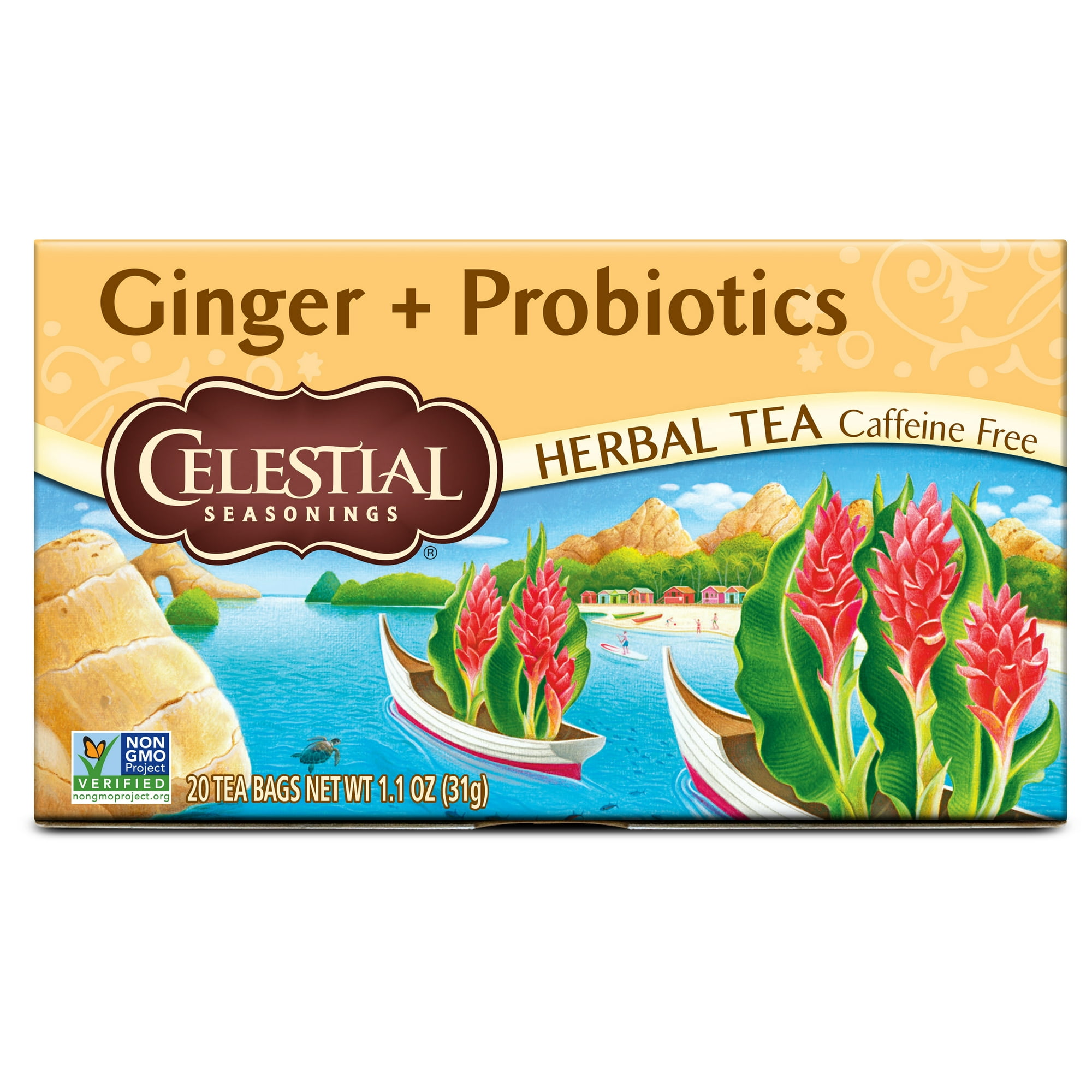 Celestial Seasonings Ginger Probiotics Herbal Tea Bags, 20 Count