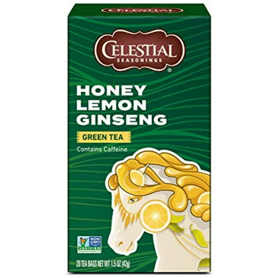 Celestial Seasonings Green Tea, Honey Lemon Ginseng, Contains Caffeine, 20 Tea Bags (Pack Of 6)