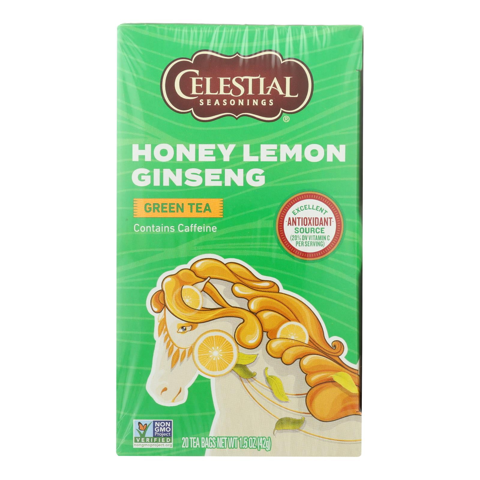 Celestial Seasonings Green Tea Honey Lemon Ginseng With White Tea - 20 Tea Bags - Case Of 6