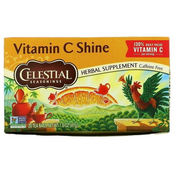 Celestial Seasonings, Herbal Supplement, Vitamin C Shine, Caffeine Free, 20 Tea Bags, 1.6 oz