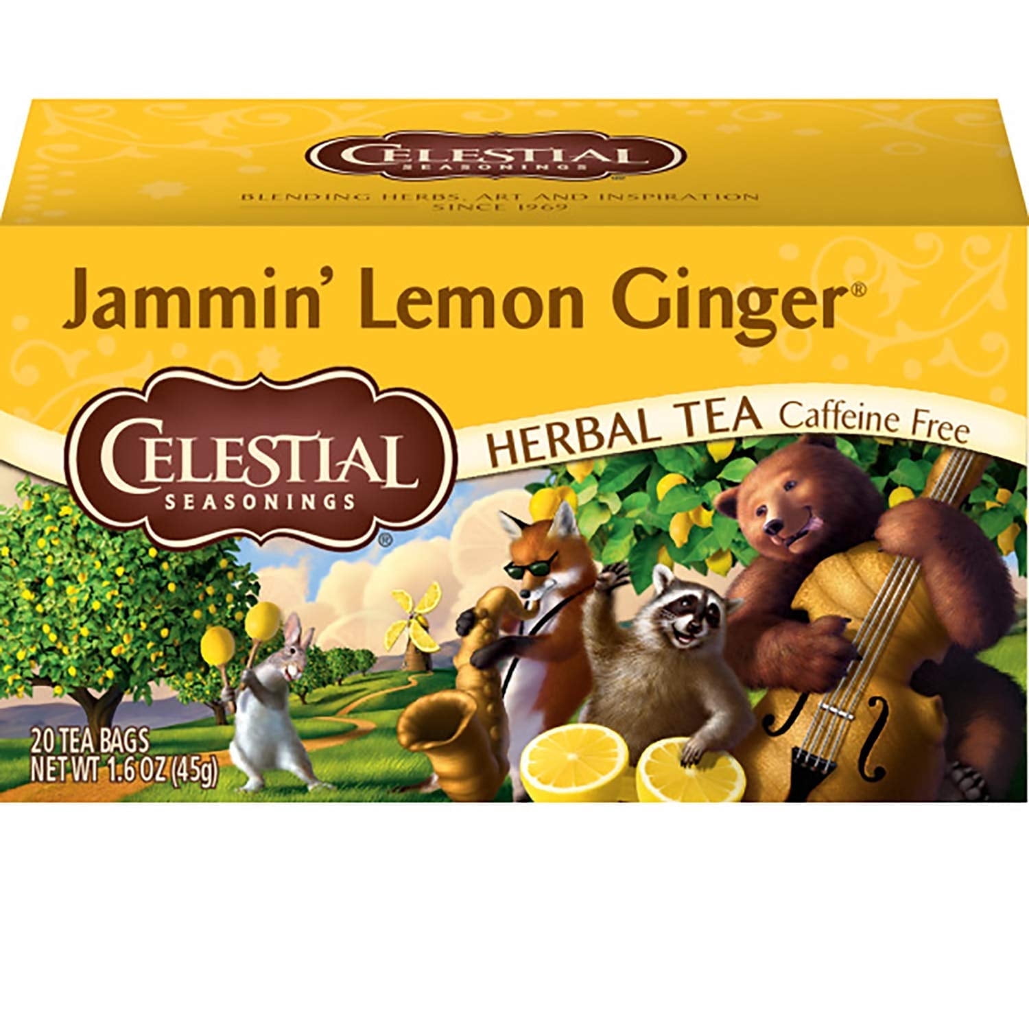 Celestial Seasonings Herbal Tea Caffeine Free Jammin' Lemon Ginger 20 Tea Bags 1.6 oz Pack of 4
