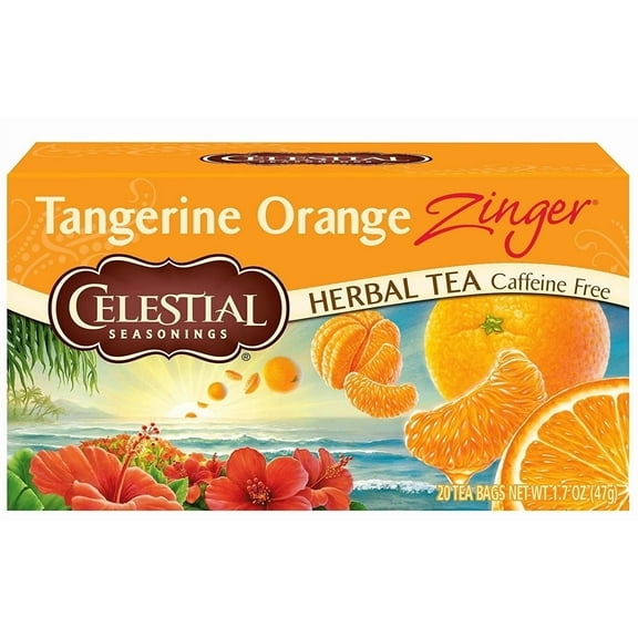 Celestial Seasonings Herbal Tea Caffeine Free Tangerine Orange Zinger - 20 Tea Bags Pack of 4
