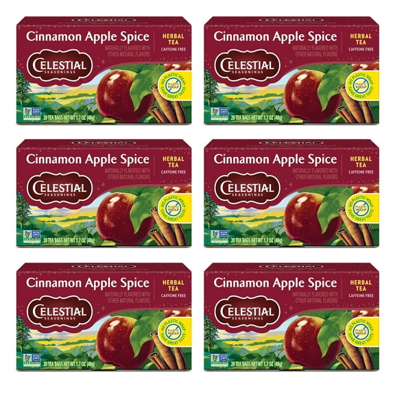 (6 pack) Celestial Seasonings Cinnamon Apple Spice Caffeine-Free Herbal Tea Bags (20 Count)