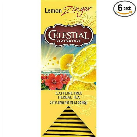 Celestial Seasonings Herbal Tea, Lemon Zinger, 25 Count, (Pack of 6)