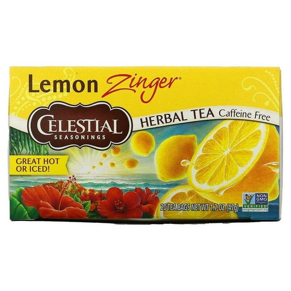 Celestial Seasonings, Herbal Tea, Lemon Zinger, Caffeine Free, 20 Tea Bags, 1.7 oz Pack of 3