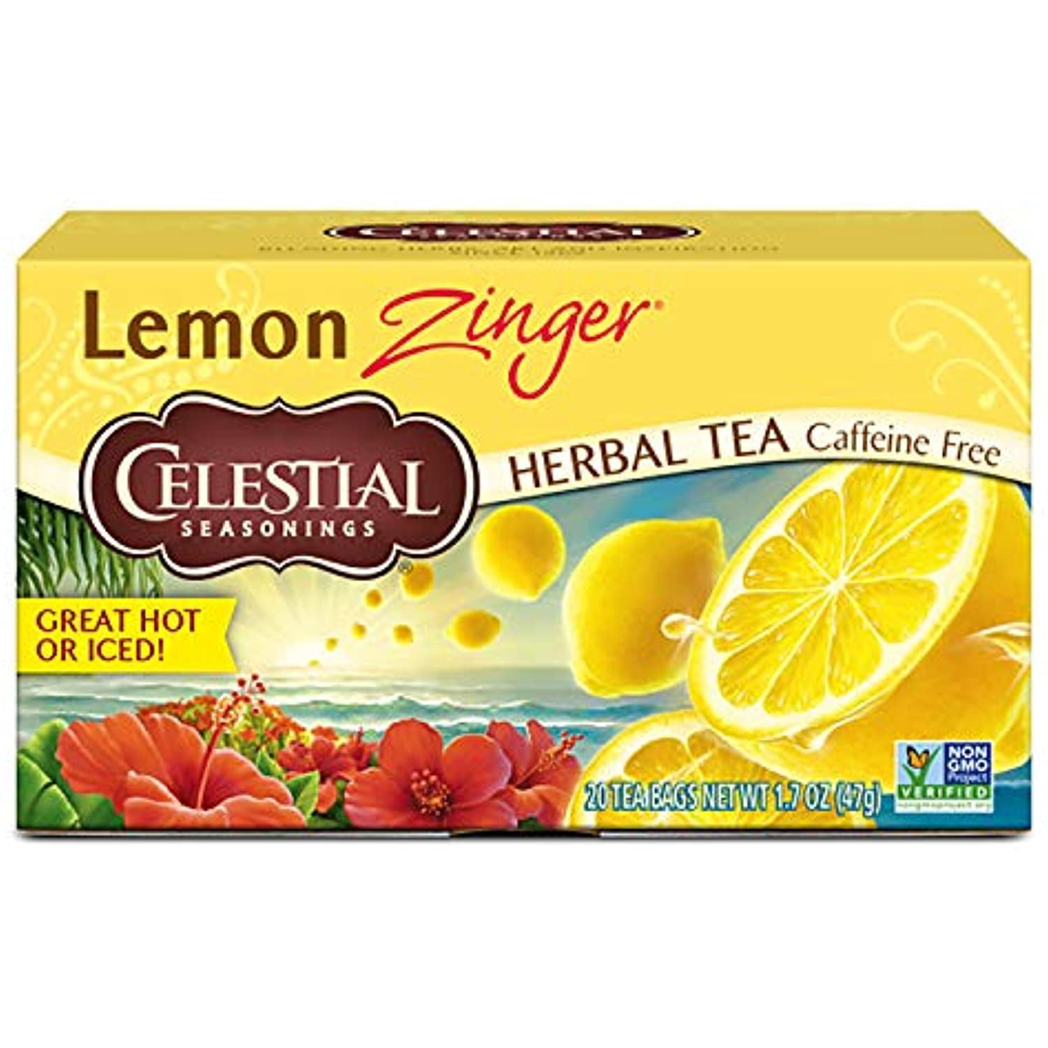 Celestial Seasonings Herbal Tea, Lemon Zinger, Caffeine Free, 20 Tea Bags (Pack Of 6)