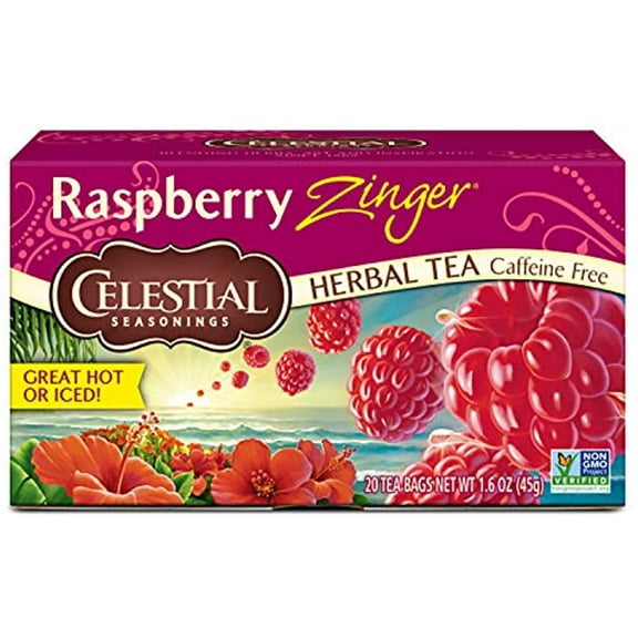 Celestial Seasonings Herbal Tea, Raspberry Zinger, Caffeine Free, 20 Tea Bags (Pack Of 6)