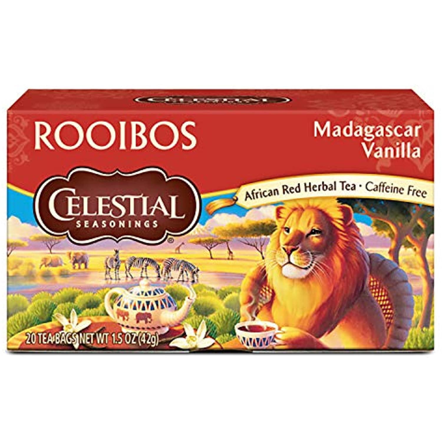 Celestial Seasonings Herbal Tea, Rooibos Madagascar Vanilla, Caffeine Free, 20 Tea Bags (Pack Of 6)