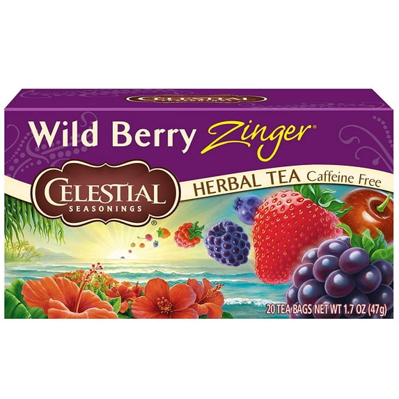 Celestial Seasonings Herbal Tea, Wild Berry Zinger, 20 Count per box, Pack of 6