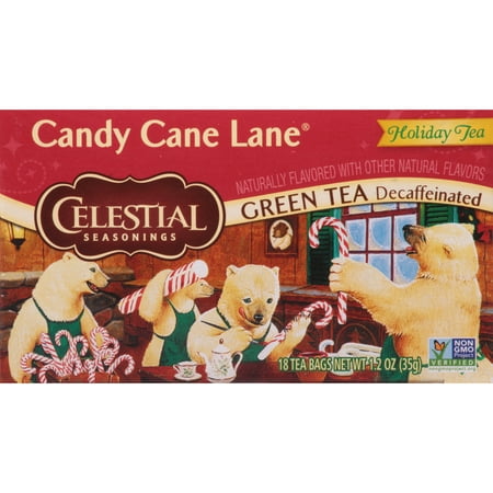 Celestial Seasonings Holiday Decaffeinated Candy Cane Lane Green Tea Bags, 18 Count