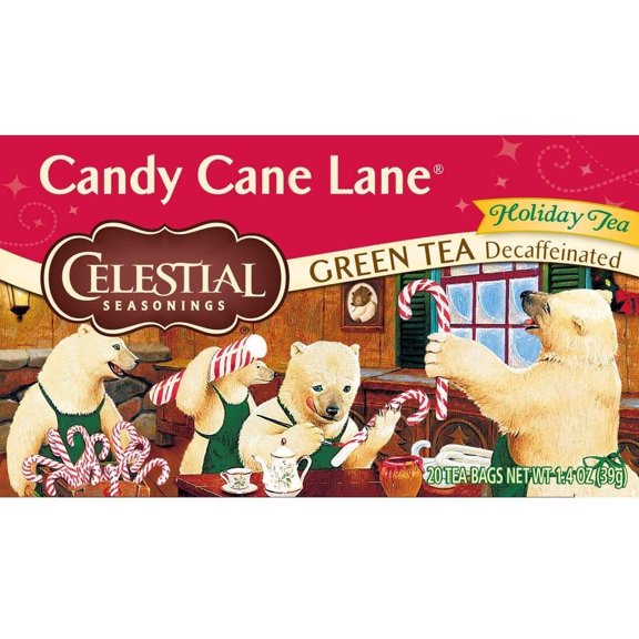 Celestial Seasonings Holiday Seasonal Favorite Green Tea Caffeine Free Candy Cane Lane 20 Tea Bags Pack of 3