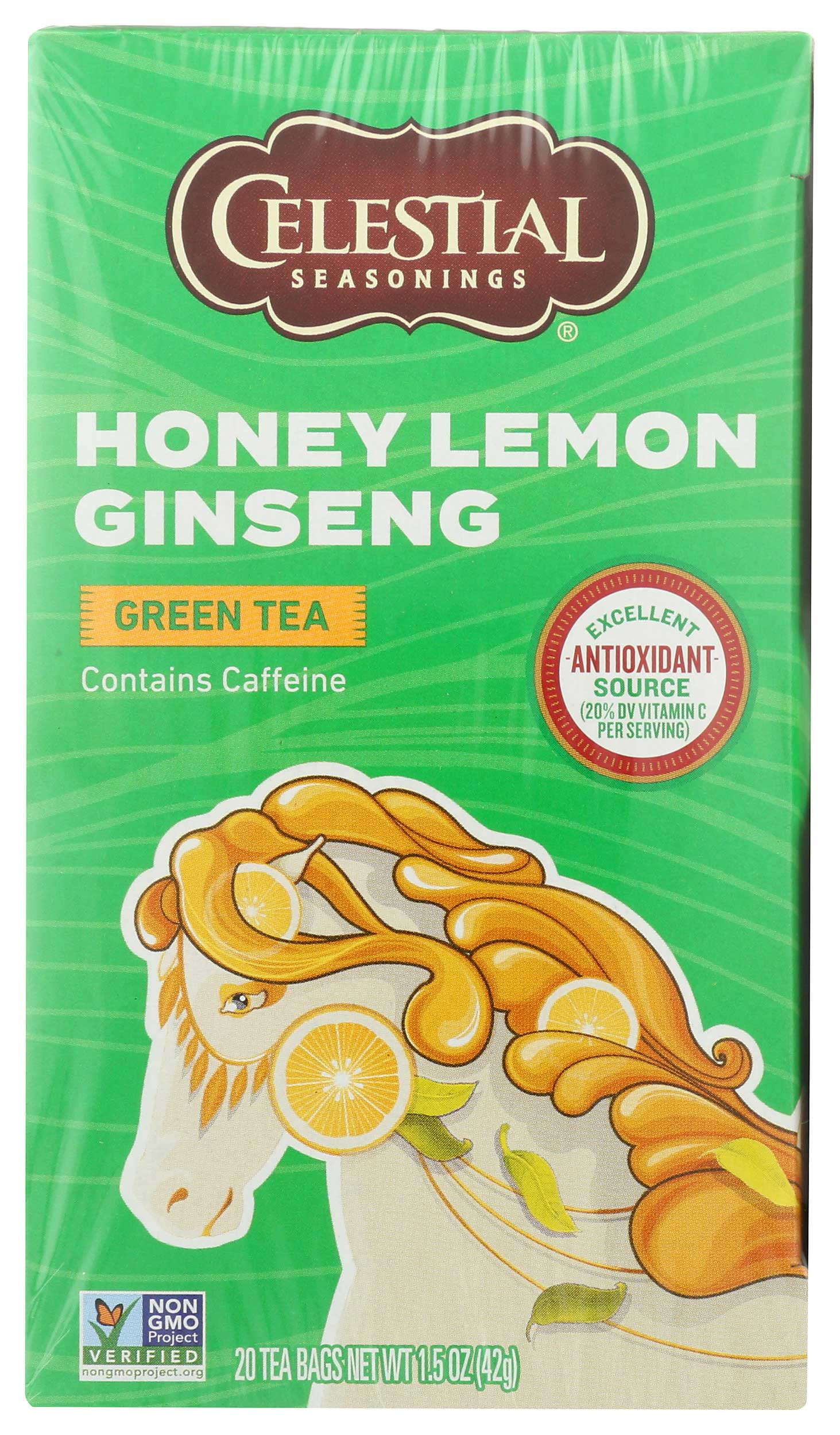 Celestial Seasonings Honey Lemon Ginseng Green Tea - 20 bags per pack -- 6 packs per case.