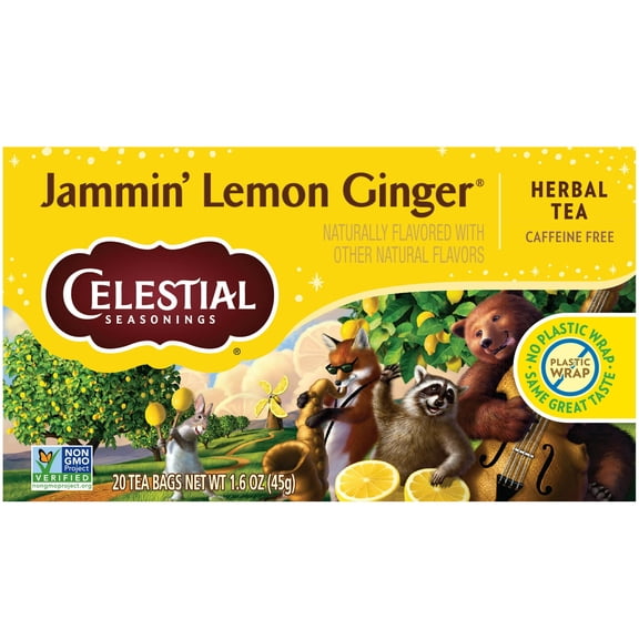 Celestial Seasonings Jammin' Lemon Ginger Caffeine-Free Herbal Tea Bags, 20 Count (Pack of 4)