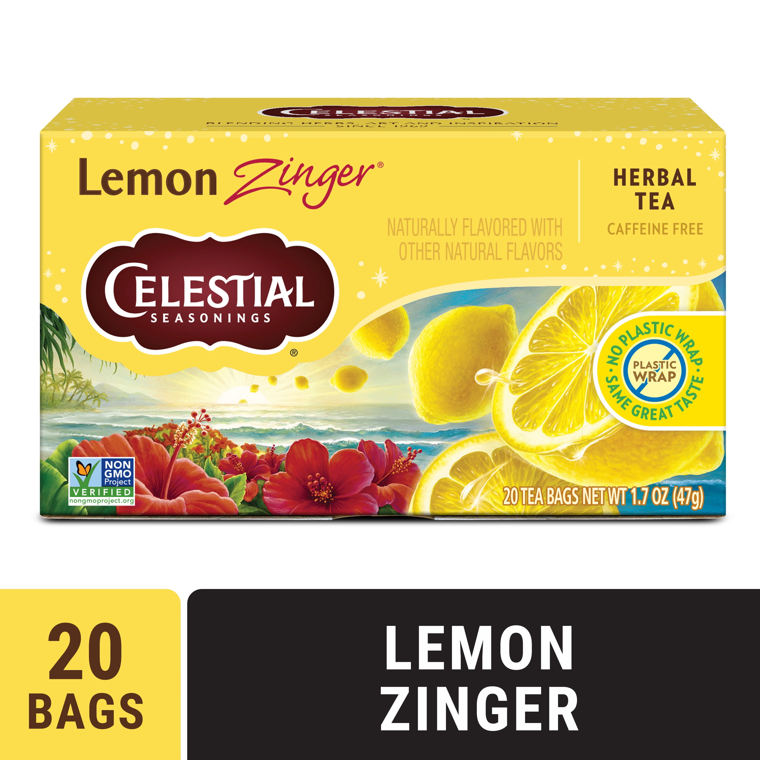 Celestial Seasonings Decaf Lemon Zinger Herbal Tea Bags, 20 Count