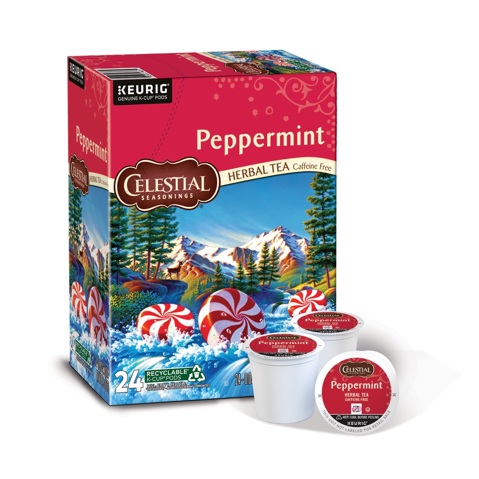Celestial Seasonings Peppermint Caffeine Free Herbal Tea Keurig K Cup Tea Pods 24 Count