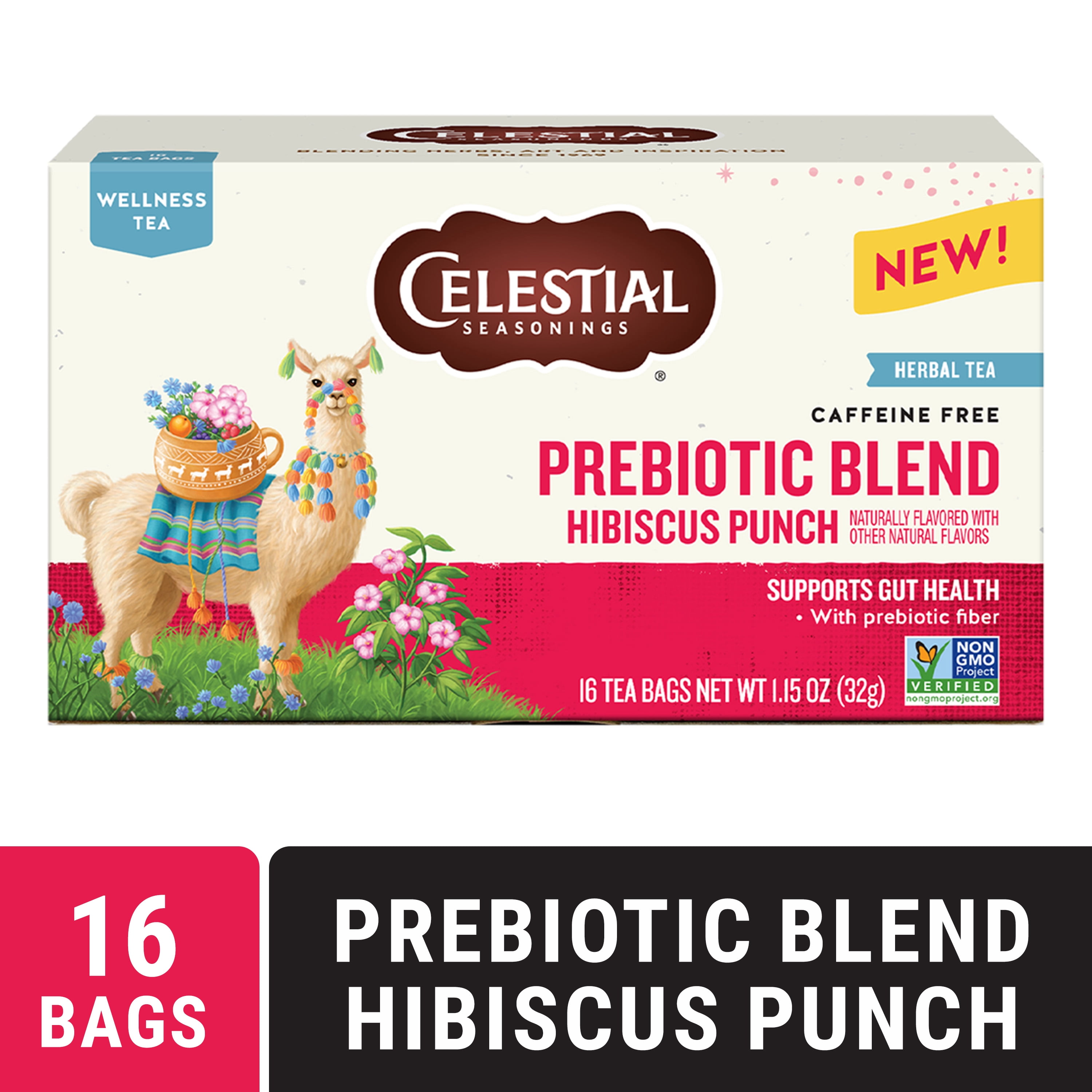 Celestial Seasonings Prebiotic Blend Wellness Herbal Tea Bags, 16 Count