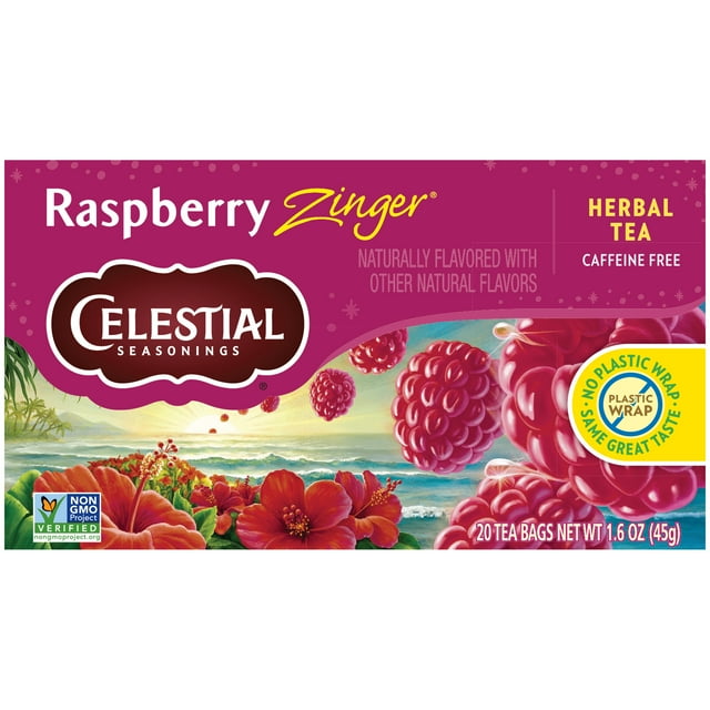 Celestial Seasonings Raspberry Zinger CaffeineFree Herbal Tea Bags, 20 Count
