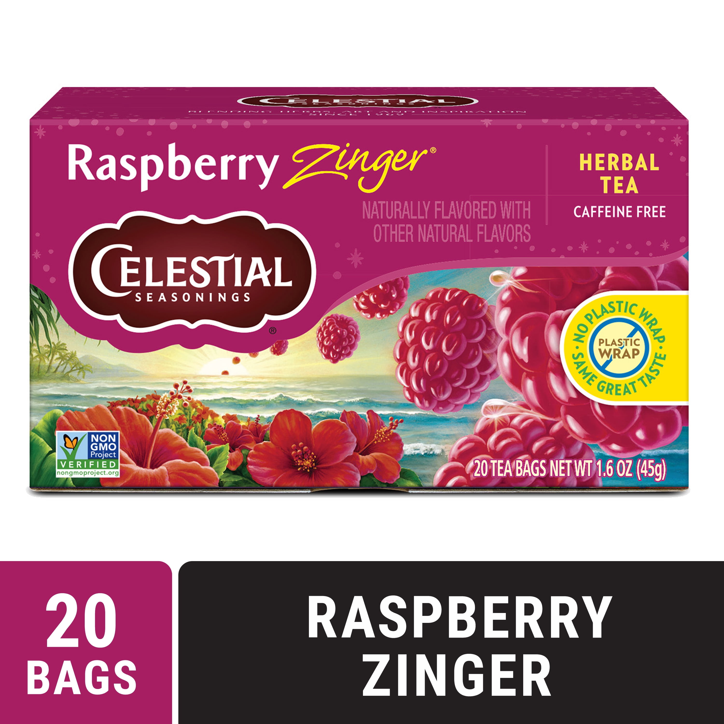 Celestial Seasonings Hot Raspberry Zinger Herbal Tea, Caffeine