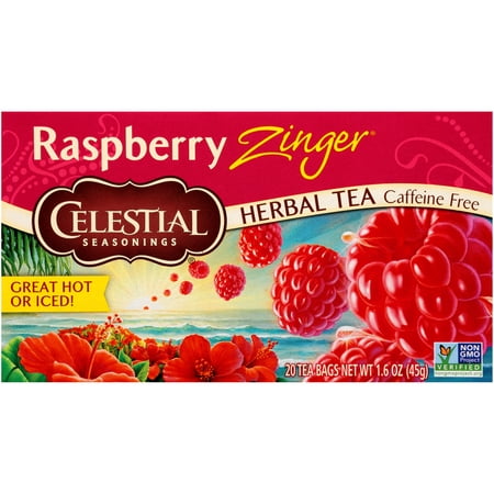 Celestial Seasonings Raspberry Zinger Herbal Tea, 20 Ct Tea Bags Pack Of 6