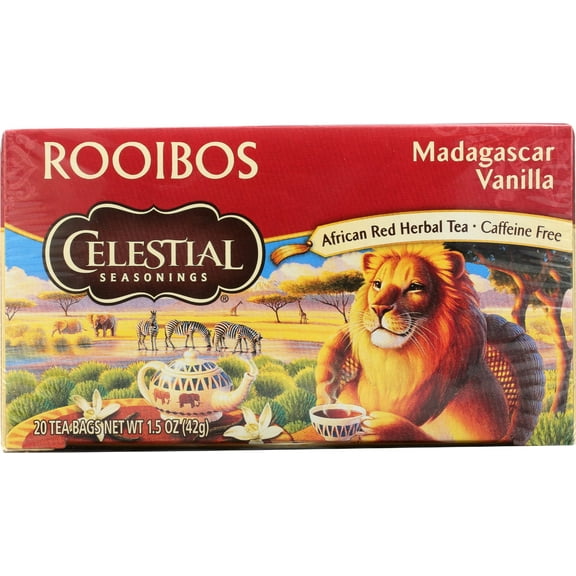 Celestial UM1Seasonings Madagascar Vanilla Red Herbal Tea, Caffeine Free, 20 Bags (Pack Of 6)