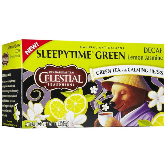 Celestial Seasonings Sleepytime Decaf Lemon Jasmine Green Tea Bags with Calming Herbs - 20 ct - 6 Pack