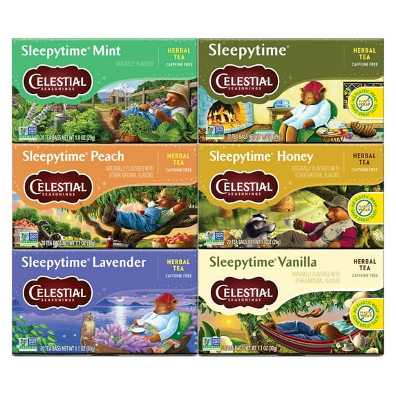 Celestial Seasonings Sleepytime Herbal Tea, Variety Pack - Caffeine Free Sleep Tea, 20 Tea Bags Per Box (Pack of 6) H1