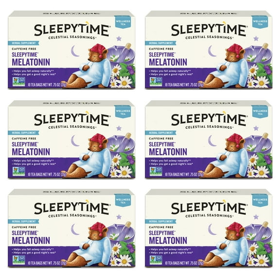 (6 pack) Celestial Seasonings Sleepytime Wellness Melatonin Herbal Tea Bags (18 Count)