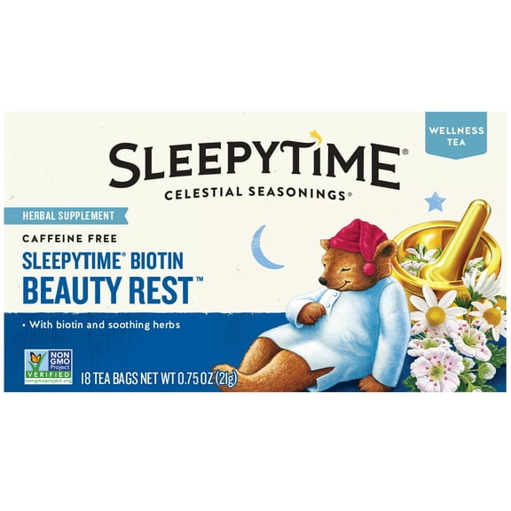 Celestial Seasonings Sleepytime Wellness Biotin Beauty Rest Herbal Tea Bags, 18 Count (Pack of 4)