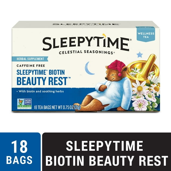Celestial Seasonings Sleepytime Wellness Biotin Beauty Rest Herbal Tea Bags (18 Count)