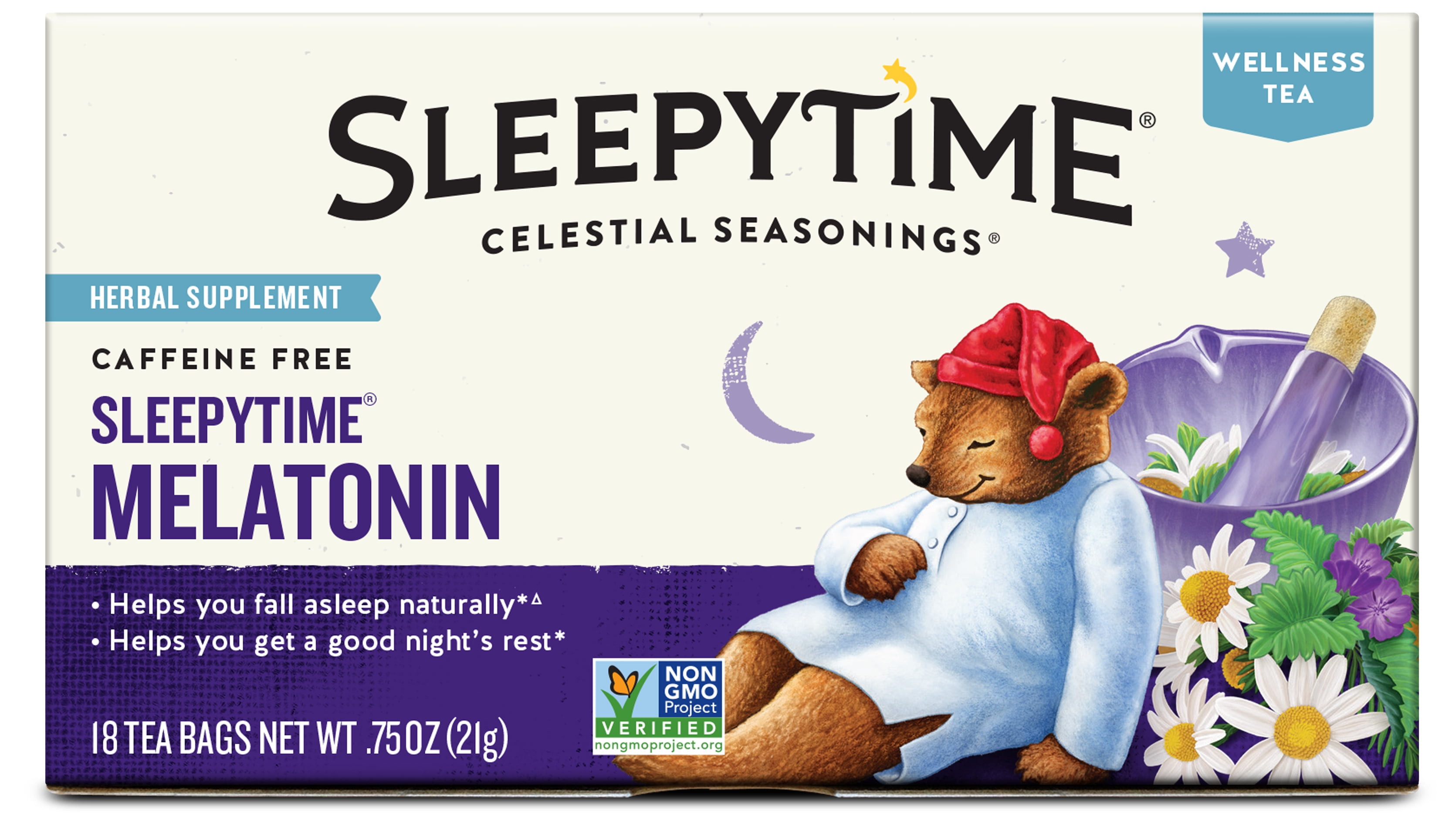 Celestial Seasonings Sleepytime Wellness Melatonin Herbal Tea Bags, 18